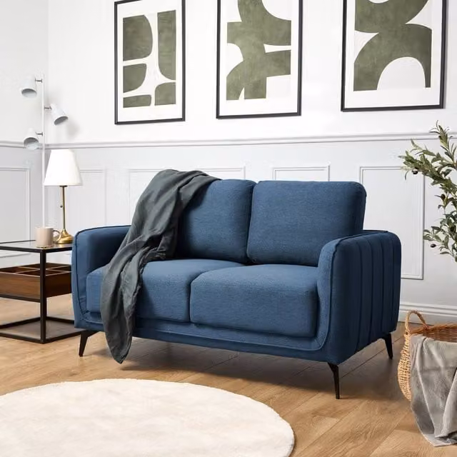 Bravich LTD Brixton 2 Seater Modern Fabric Sofa in Blue