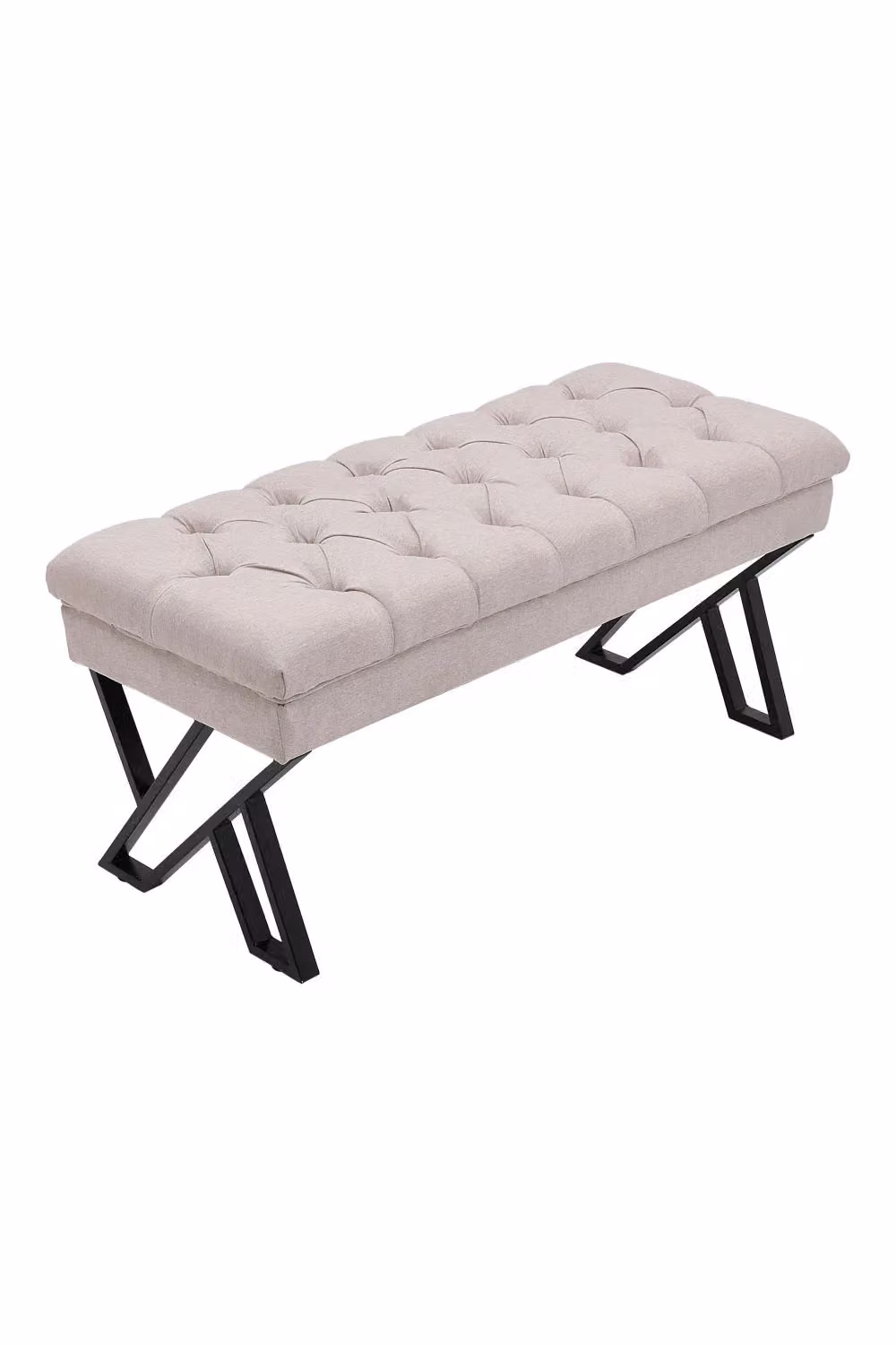 Living and Home Mid Century Metal Upholstered Bench in Beige – 2