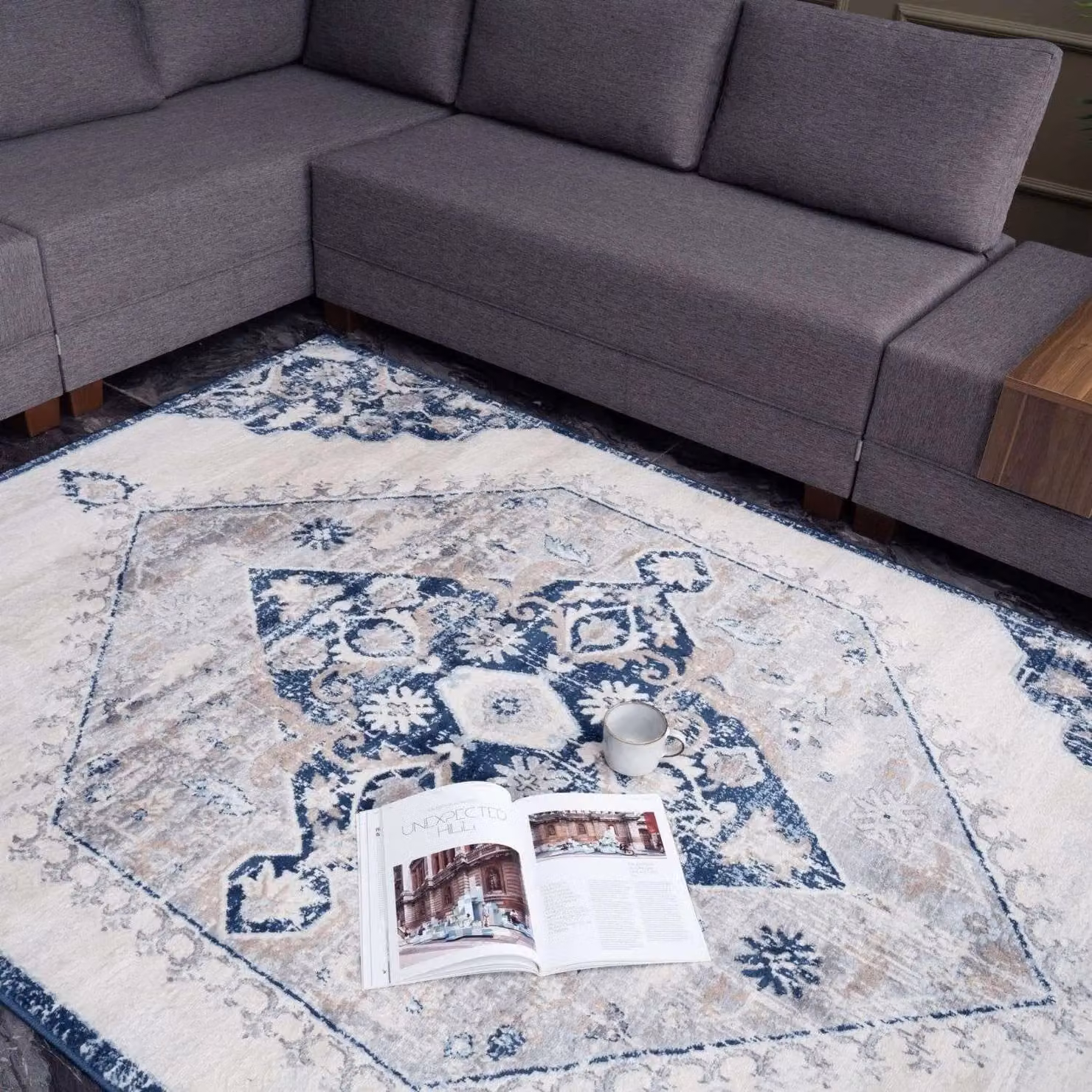 THE RUGS Montana Medallion Vintage Area Rug in Navy, Beige and Brown, W/D/H: 120 x 170 cm – 6