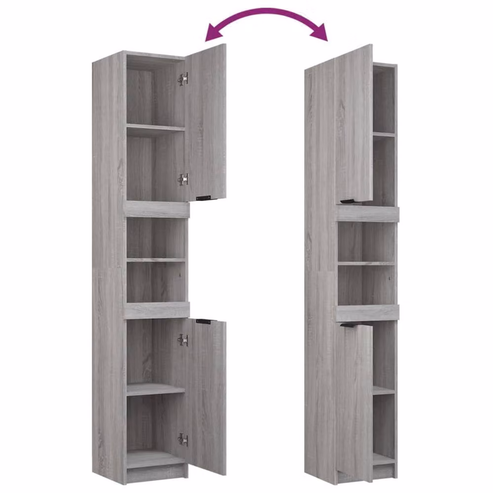 Berkfield Home Grey Sonoma Wall Mounted Bathroom Cabinet with Hinged Doors and Open Shelf, W/D/H: 32 x 32 x 188.5 cm – 3