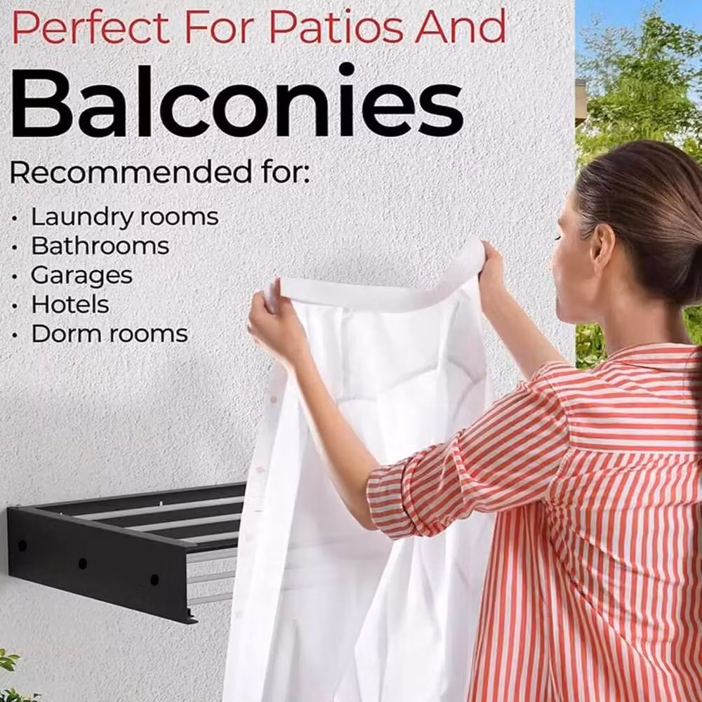 ATEK Wall Mounted Retractable Laundry Drying Rack in Black with 20kg Capacity – 2