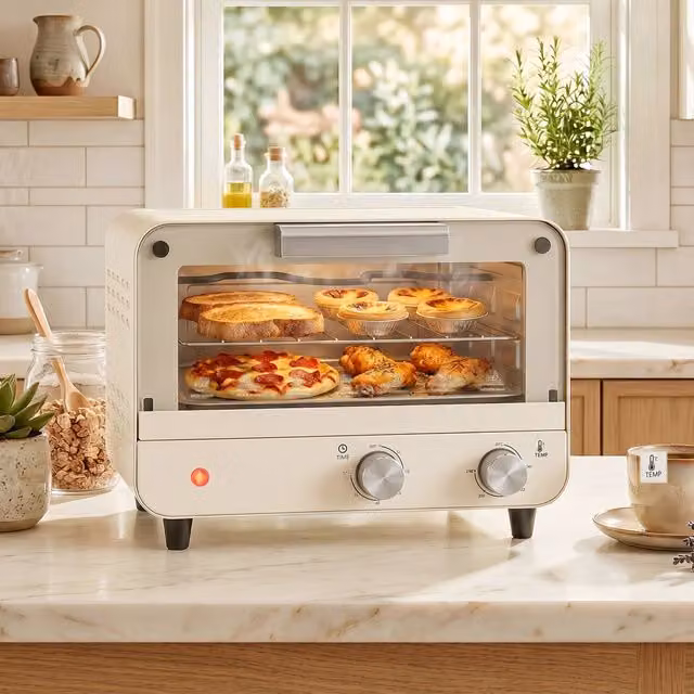 HOMCOM 12L Mini Countertop Toaster Oven with Grill and Glass Door, White