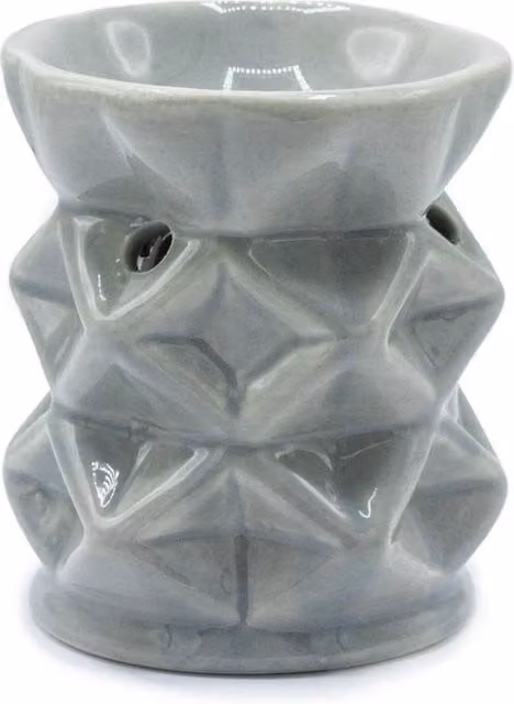 KDMD Grey Geometric Ceramic Oil Burner and Tabletop Oil Lamp