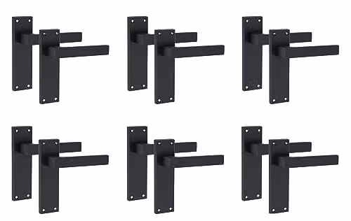 Golden Grace Straight Delta Latch Door Handles, 6 Pairs, Matt Black, 150mm – 1