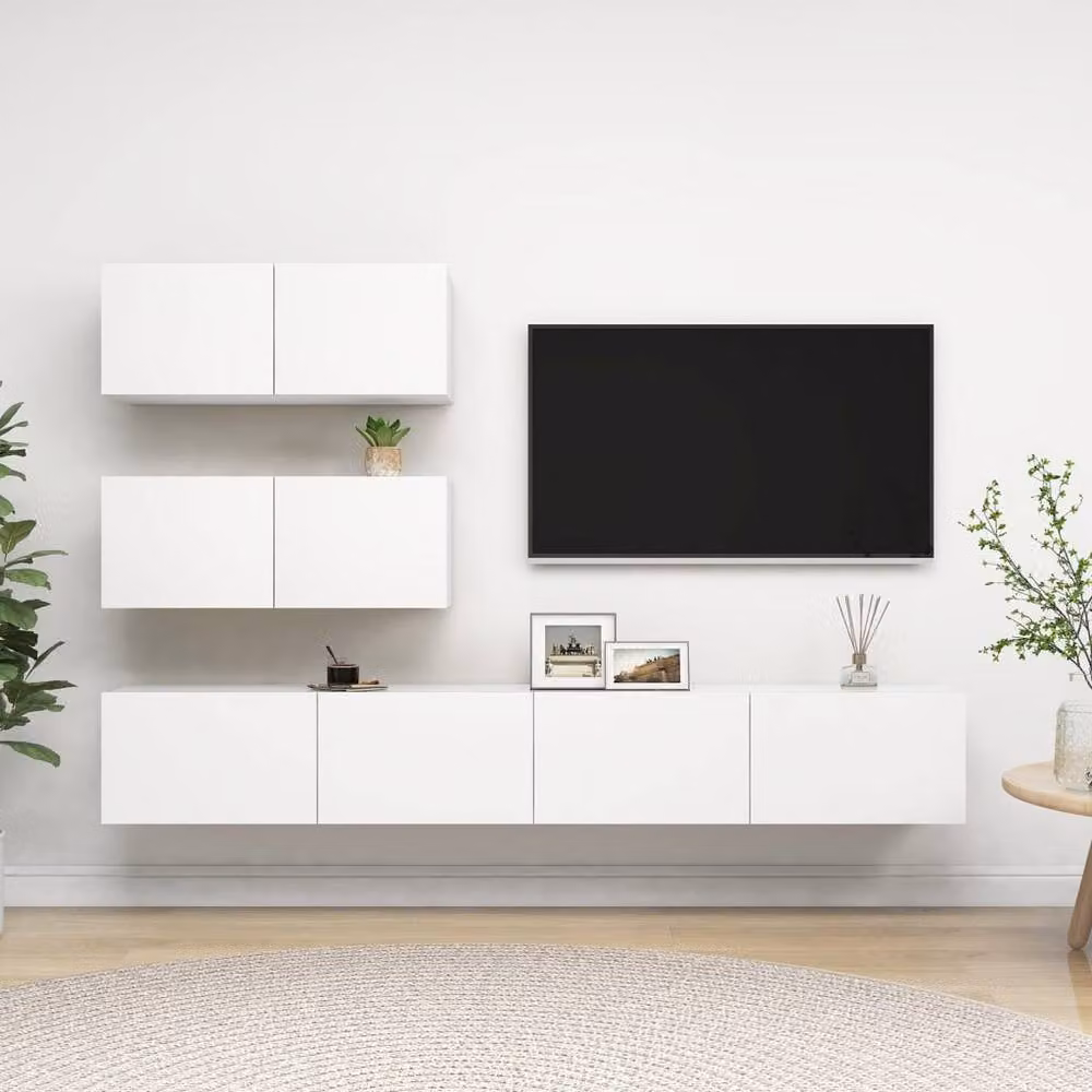 Berkfield Home 4 Piece Modern White Matt MDF TV Cabinet Set with Hinged Doors