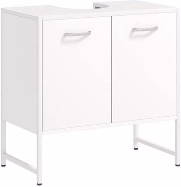 NESTLUNE Freestanding White Metal Bathroom Under Sink Cabinet with Hinged Doors – 1