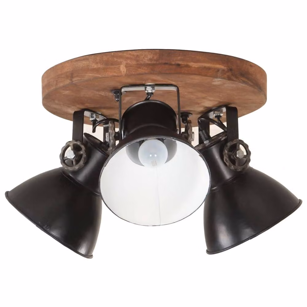 Berkfield Home Industrial Metal and Wood Ceiling Lamp in Black and Brown, W/D/H: 42 x 27 x 27 cm, E27, 25 W – 2