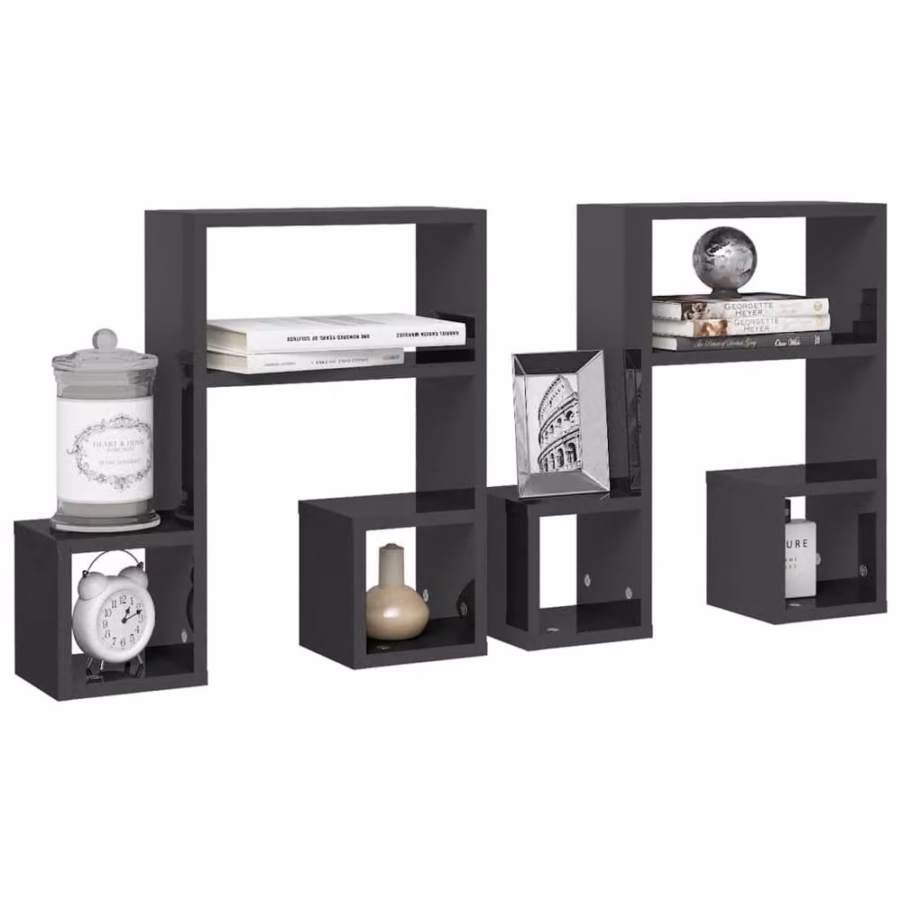 Berkfield Home Wall Mounted High Gloss Grey Engineered Wood Shelves, 2 Pack, W/D/H: 50 x 15 x 50 cm – 3