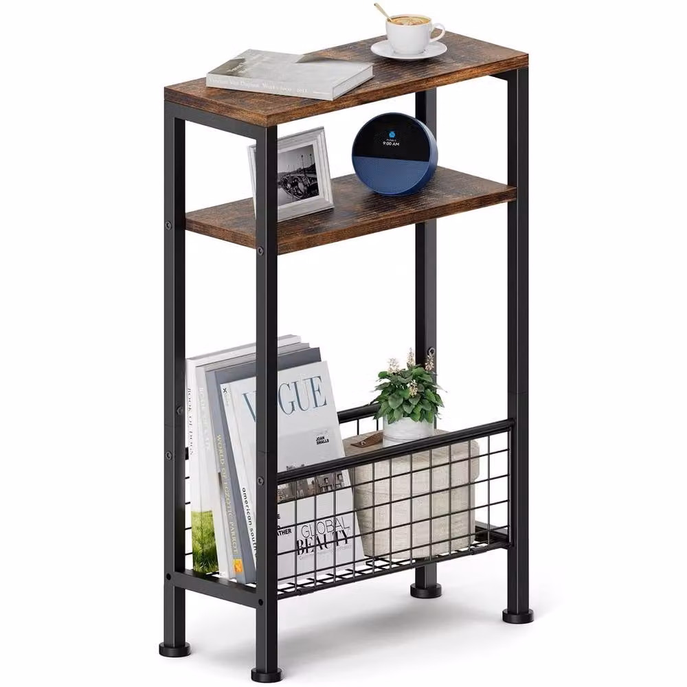FORGEVIO Rustic Vinyl Record Player Stand in Brown and Multicolour, W/D/H: 30.0 x 40.0 x 71.12 cm – 3
