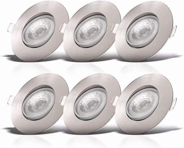 B.K.Licht Set of 6 Adjustable LED Recessed Downlights, Warm White, Matt Nickel, W/D/H: 90 x 24 x 24 mm