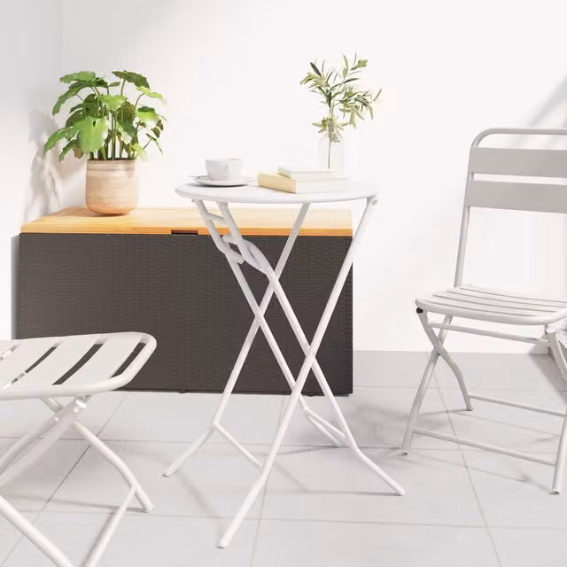 Berkfield Home Folding Garden Table in White Steel, W: 50 cm, D: 72 cm