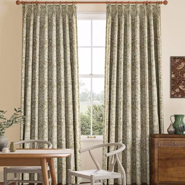 William Morris At Home Blackout Floral Cotton Fabric Curtain Panel in Green