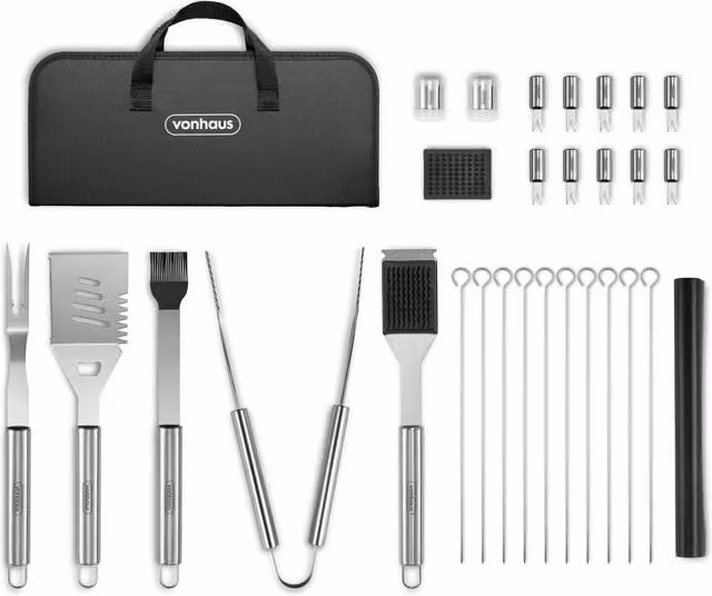 VonHaus 30 Piece Stainless Steel BBQ Tools Set with Storage Case in Silver