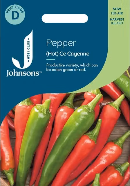 Johnsons Seeds Cayenne Hot Pepper Vegetable Seeds, Red and Green Varieties