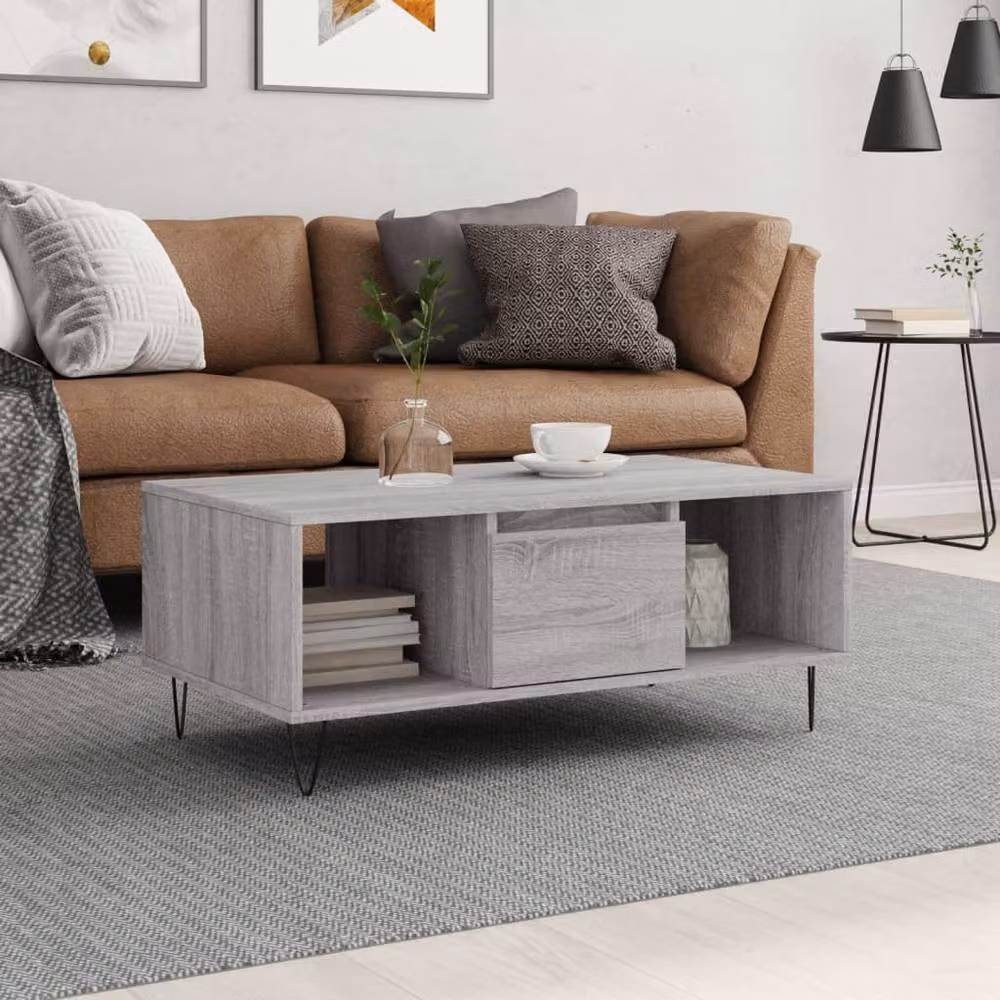 Berkfield Home Modern Rectangular Coffee Table in Grey Sonoma, W: 90 cm, D: 50 cm, H: 36.5 cm – 2