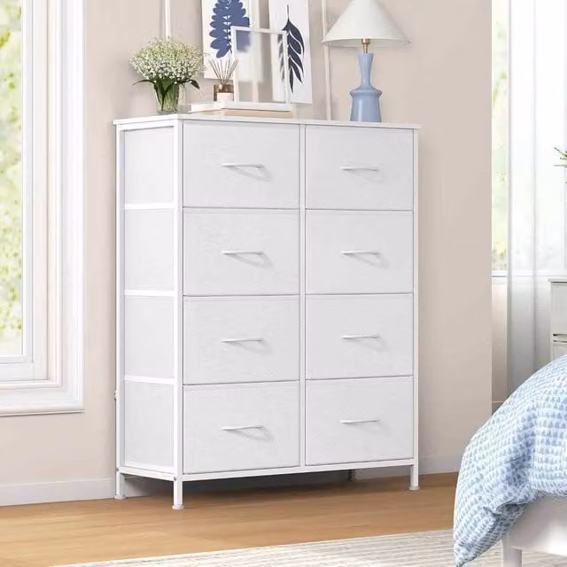 The Bazaarist 8 Drawer Fabric Chest of Drawers in Soft White
