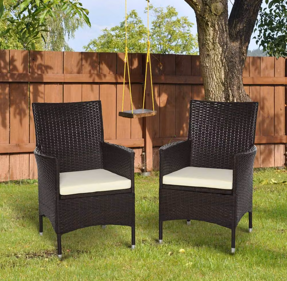 STILVORA Set of 2 Modern Brown Dining Chairs with Rattan and Metal Frame – 2