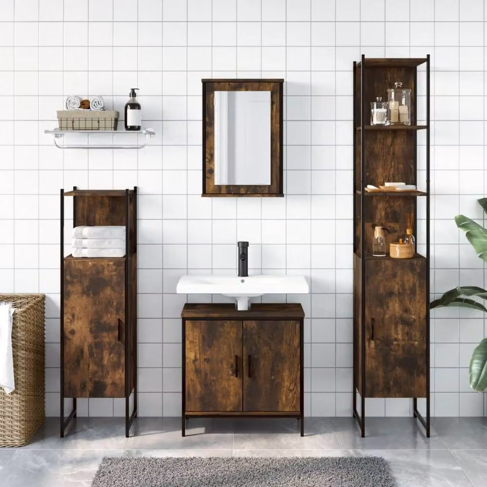 Berkfield Home 4 Piece Industrial Bathroom Furniture Set in Smoked Oak Brown – 2