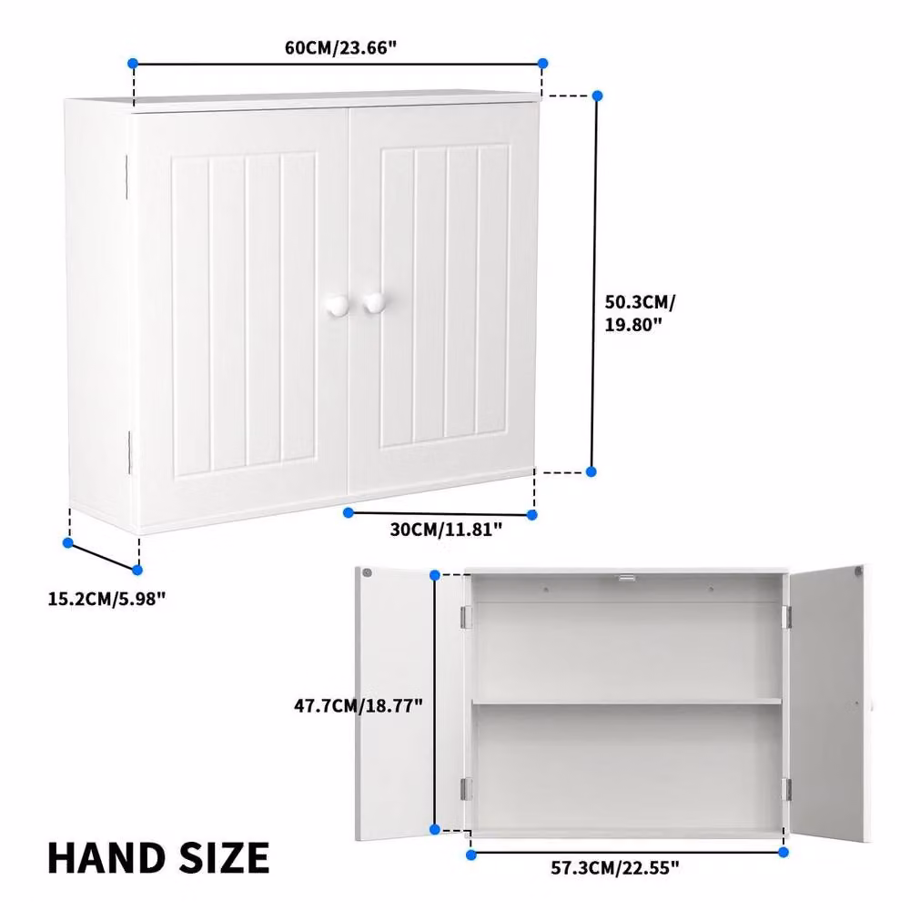 EONLION White Wall Mounted 2 Door Bathroom Storage Cabinet with Internal Shelves – 2