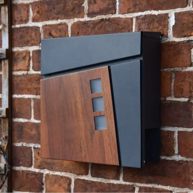NESTLUNE Wood Panelling Lockable Post Box in Black and Dark Grey
