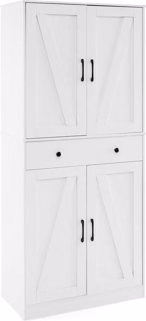 Costway Modern Farmhouse Kitchen Pantry Tall Unit in White