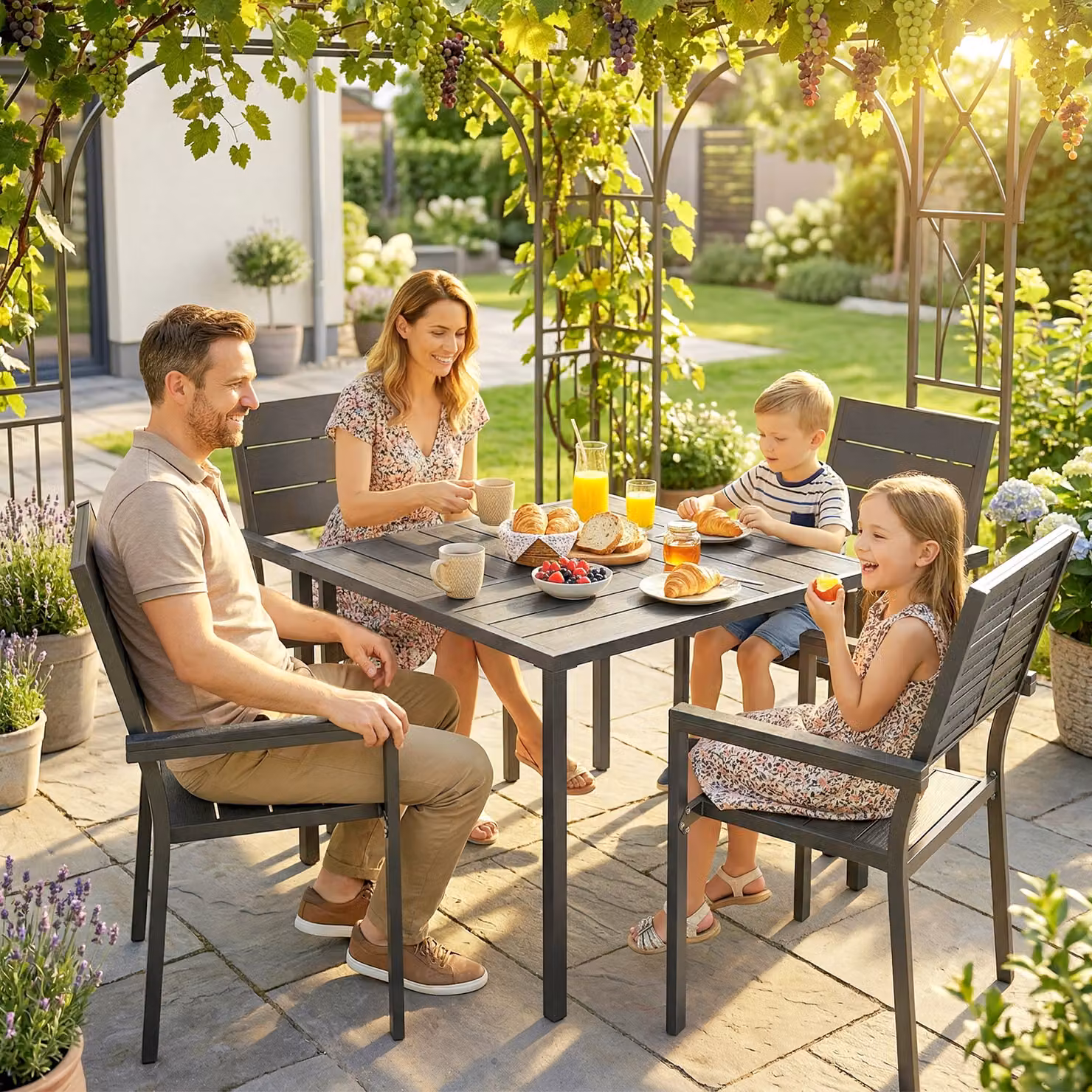 Outsunny 5 Piece Garden Dining Set with Square HDPE Table and Armchairs in Black – 4