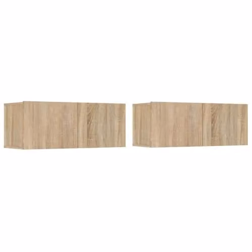 vidaXL Set of 2 Modern Wall-Mounted Media Storage Units with Drop-Down Doors in Oak Colour, W/D/H: 80 x 30 x 30 cm – 1