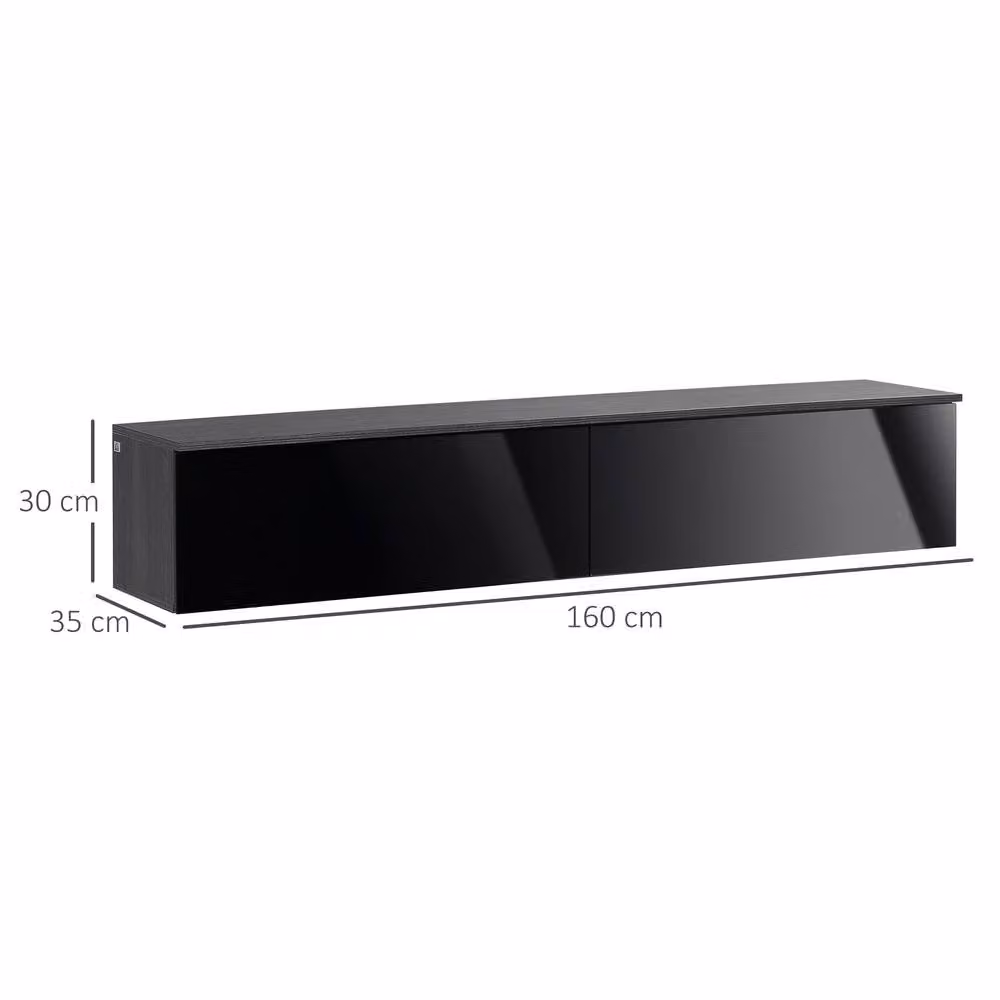 STILVORA Modern Glossy Black Floating TV Unit with 2 Cupboards – 4