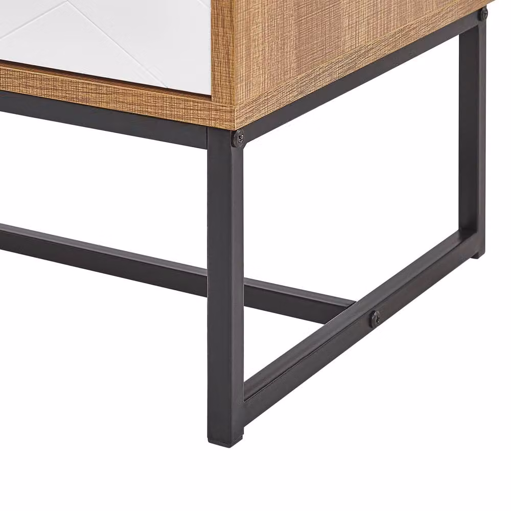 Wyld and Coco 4 Door Sideboard in White and Black with Light Wood Finish, W/D/H: 100 x 76 x 76 cm – 4