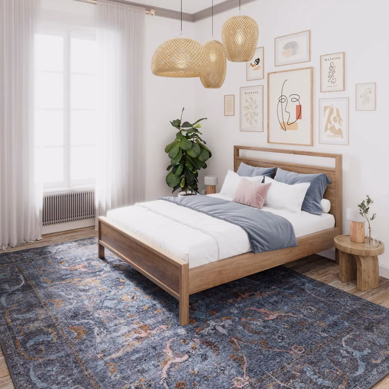 Kukoon Mid Blue Distressed Vintage Living Room Area Rug, Washable and Liquid Repellent, W: 200 cm, D: 290 cm – 2