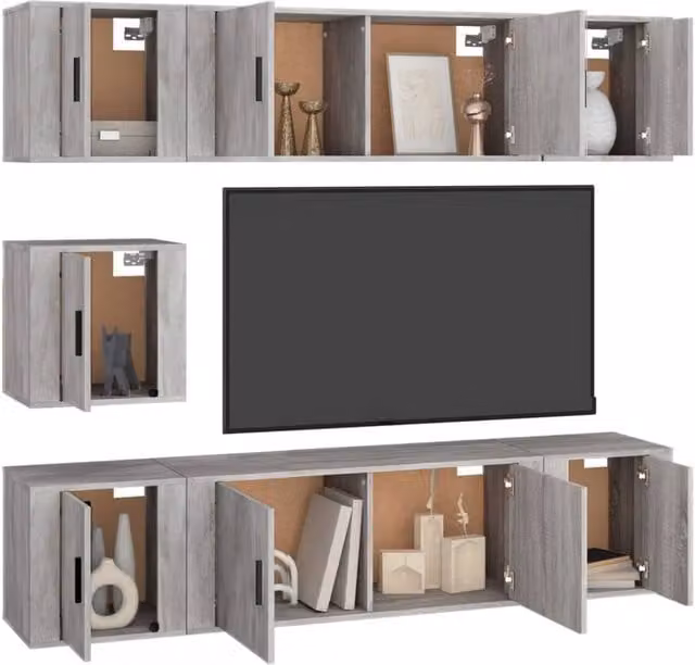 Berkfield Home Classic 7 Piece Wall Mounted TV Cabinet Set in Concrete Grey Matt MDF