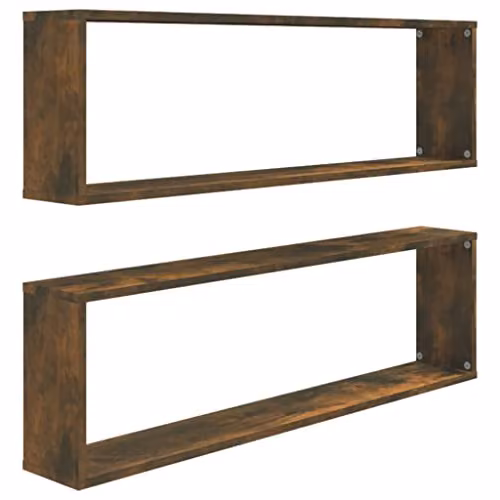 vidaXL Set of 2 Wall Mounted Cube Shelves in Smoked Oak, W/D/H: 100 x 30 x 30 cm