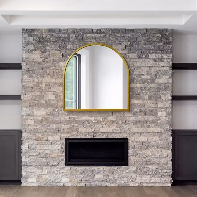 MirrorOutlet Modern Arched Wall Mirror in Gold and Black