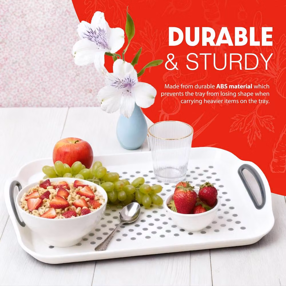 Essen 3-Pack Non-Slip Rectangular Serving Tray Set with Handles in Grey and White – 5