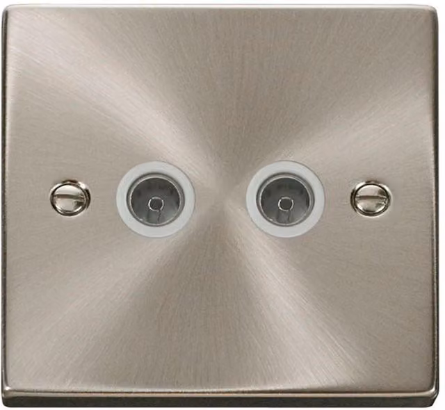 SE Home 2 Gang Twin Coaxial TV Socket in Metallic Silver with Brushed Chrome Satin Plate