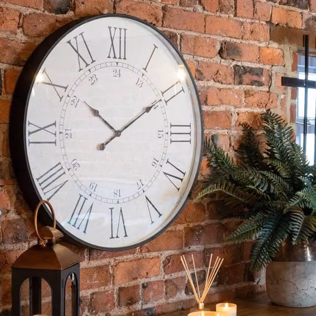 Wyld Haus Large Vintage Inspired Domed Round Analog Station Wall Clock in White