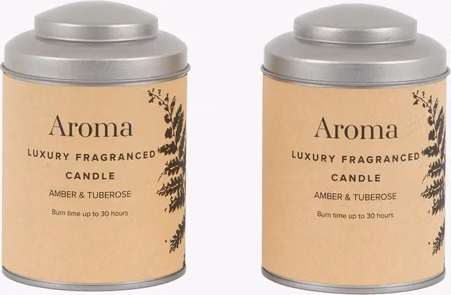 Perch & Parrow Luma Tin Candles in Amber and Tuberose, Set of 2, Beige