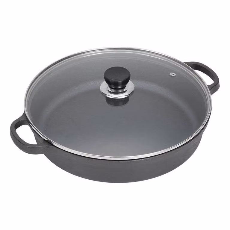 PAWNORA Pre-Seasoned Cast Iron Frying Pan Skillet Griddle in Black, 22 cm