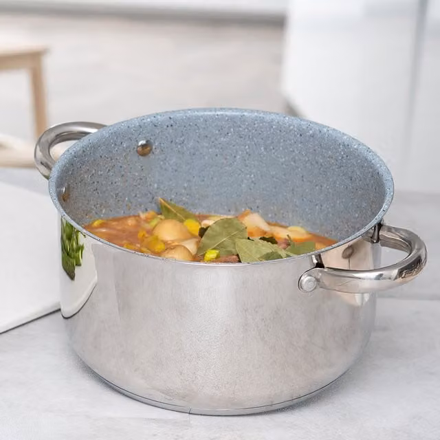 Durastone Non-Stick Stainless Steel Stockpot with Glass Lid, Silver, 5.5 l