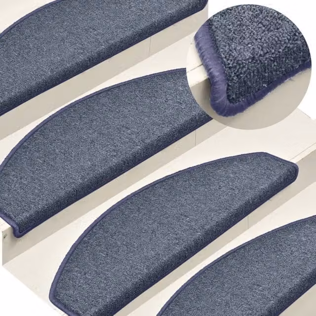 Berkfield Home Self-Adhesive Carpet Stair Treads, 15 Pieces, Dark Grey and Blue, W: 65 cm, D: 24 cm, H: 4 cm