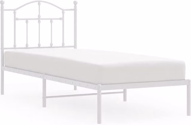 Berkfield Home Metal Single Bed Frame with Headboard in White, W/D/H: 90 x 190 cm