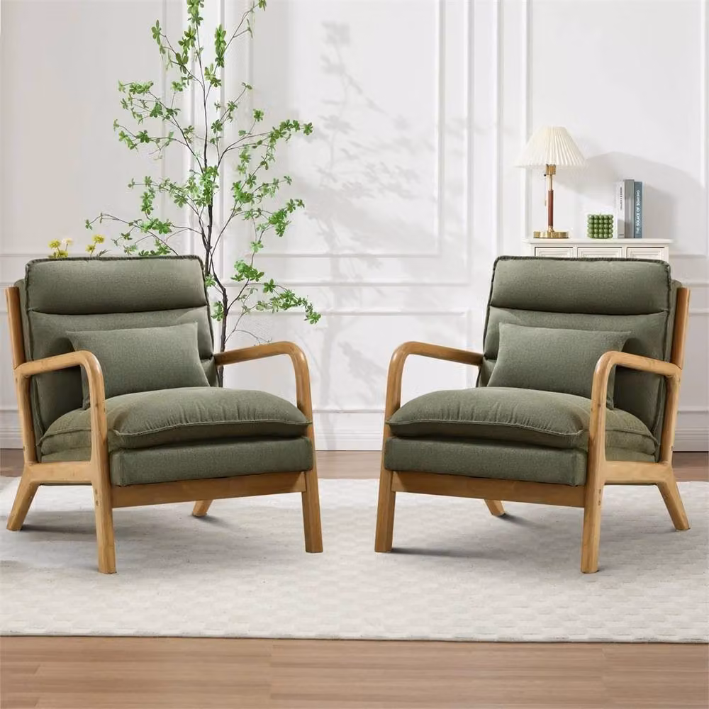 KORVIXA Green Fabric Wingback Accent Chair with Solid Wood Frame and Armrests, W/D/H: 81.5 x 65.5 x 79.0 cm – 3