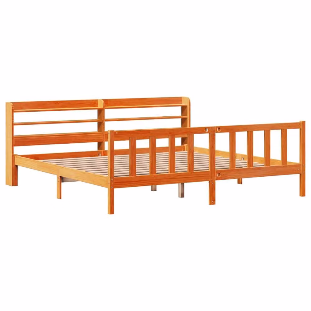 Berkfield Home Solid Pine Bed Frame with Headboard and Side Compartments in Wax Brown, 200 x 200 cm – 3