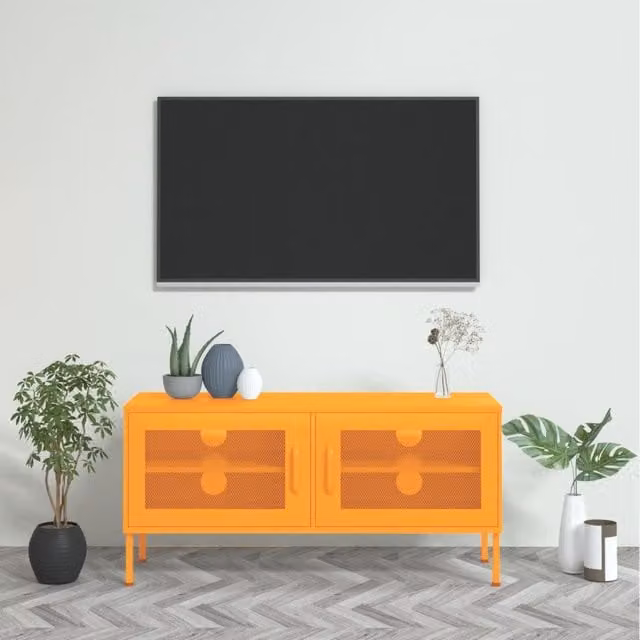 Berkfield Home Industrial Metal TV Cabinet in Mustard Yellow, W/D/H: 105 x 35 x 50 cm
