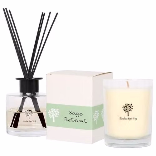 Nicola Spring Sage Retreat Soy Wax Scented Candle and Reed Diffuser Set, 160g Candle and 200ml Diffuser