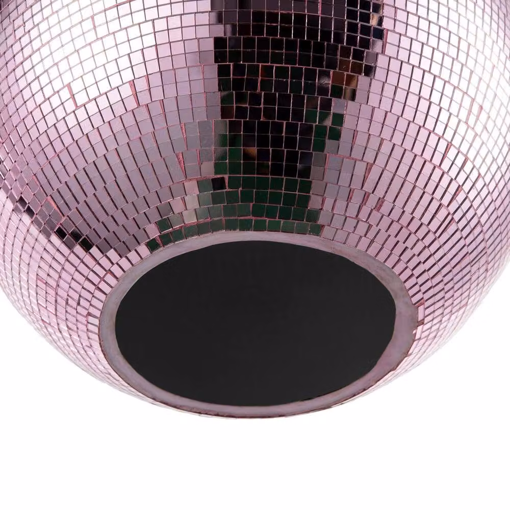 Happy Homewares Pink Shiny Disco Mosaic Ball Pendant Shade in Retro Mirrored Tiled Style – 3