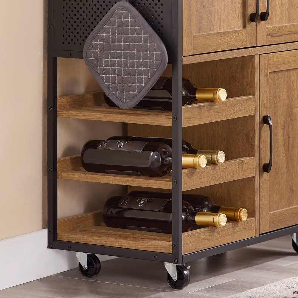 SoBuy Vintage Mobile Kitchen Trolley with Bottle Rack, Drawers and Hinged Doors in Brown and Black – 3