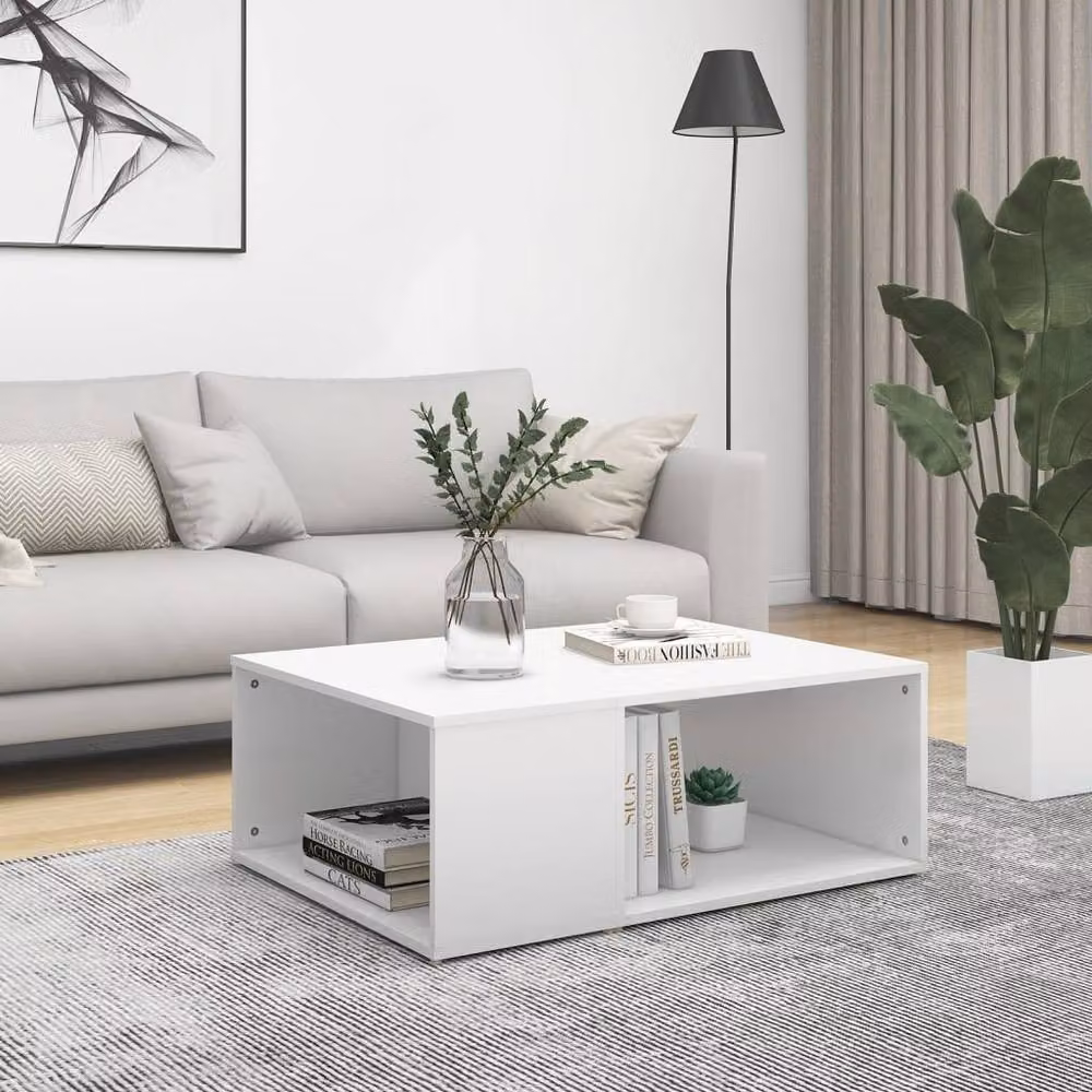 Berkfield Home Modern White Rectangular Coffee Table in Matt MDF, W/D/H: 90 x 67 x 33 cm – 1