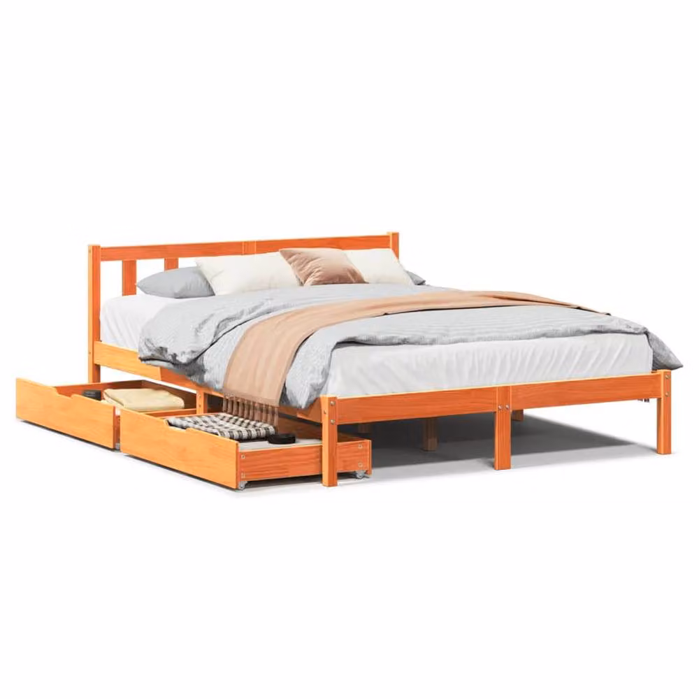 Berkfield Home Rustic Solid Wood Pine Bed Frame in Wax Brown, W/D/H: 140 x 200 cm – 2