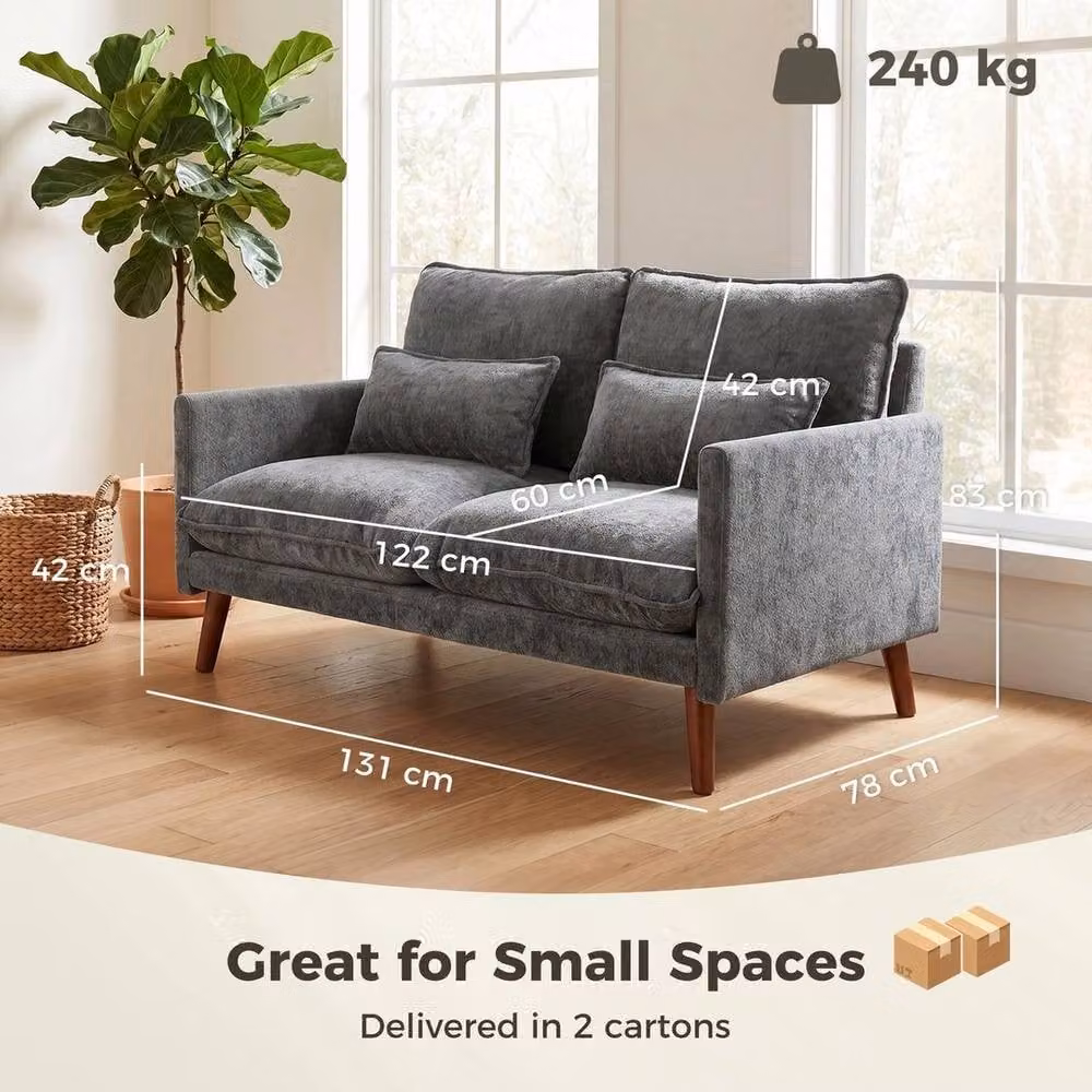 FORGEVIO Modern 2 Seater Grey Velvet Sofa with Scatter Cushions – 3